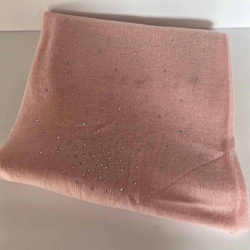 Aviva Stanoff Cashmere Pink with Aurora Borealis Rhinestones Scarf Shawl